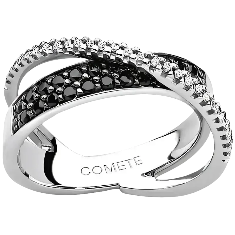 Anello Diamanti Bianchi e Neri oro bianco COMETE