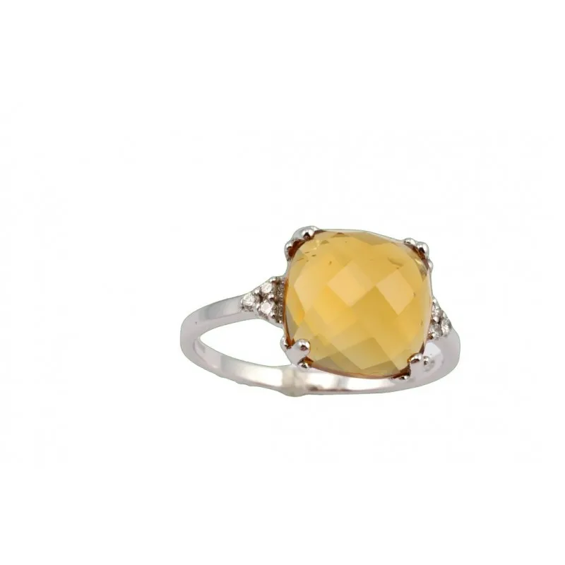 anello fantasia donna Giorgio Visconti ab15735c in oro 750 bianco con quarzo citrino e diamanti