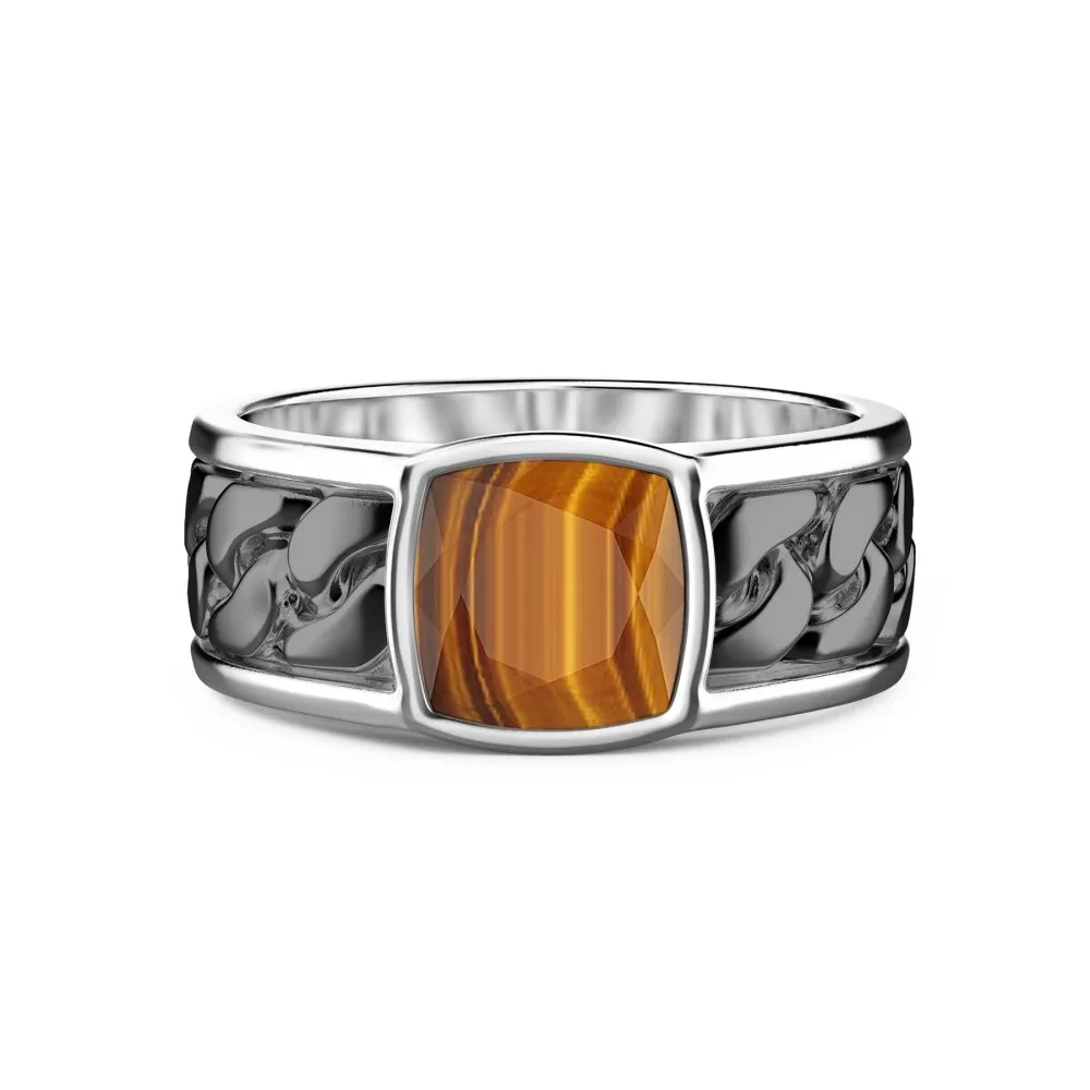 Anello in argento bianco e nero con occhio di tigre - ESA001-T