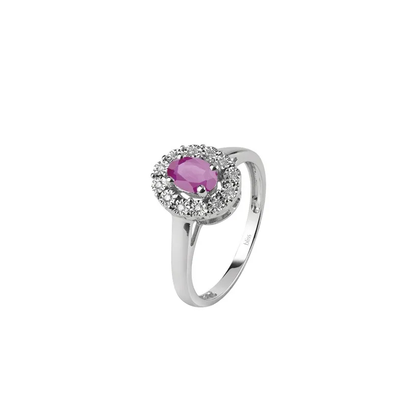anello margherita donna Bliss Regal 20094841 in oro 750 bianco con rubino e diamanti
