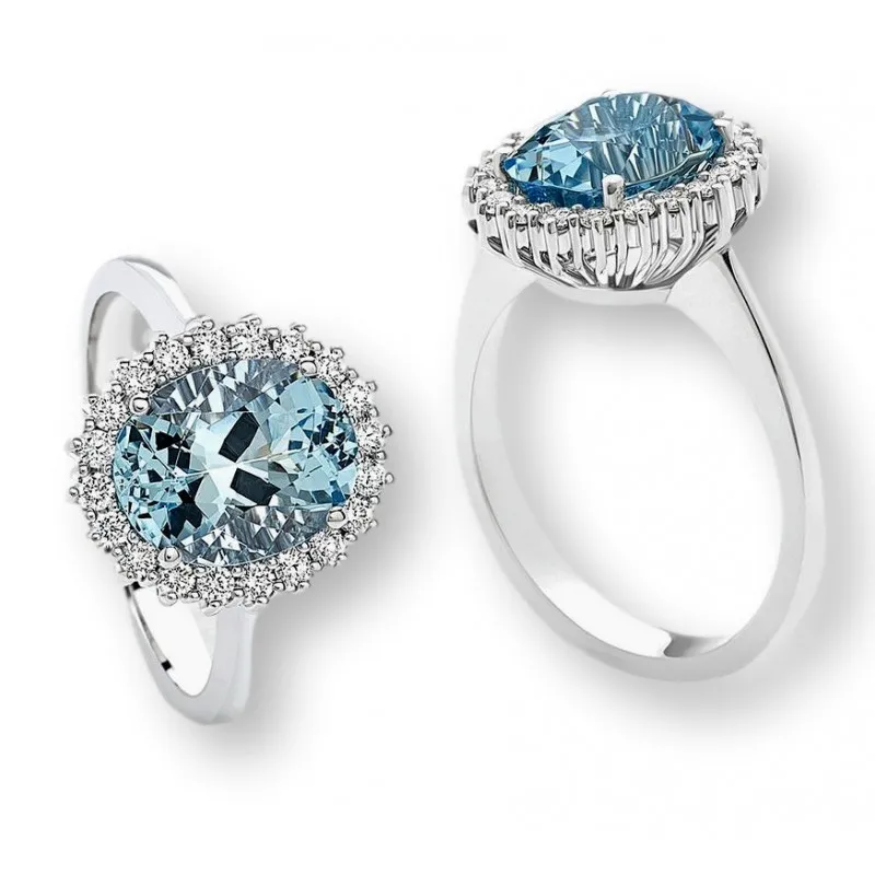 anello margherita donna Giorgio Visconti ab15333e in oro 750 bianco con acqua marina e diamanti