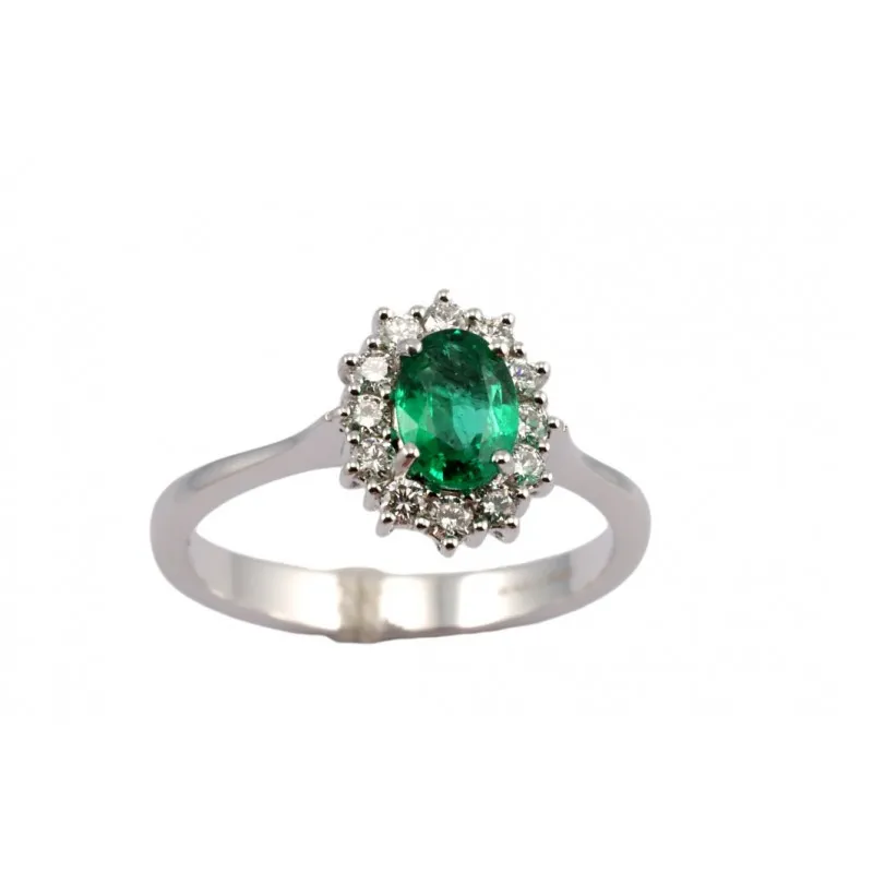 anello margherita donna Giorgio Visconti ab16672bs in oro 750 bianco con smeraldo e diamanti