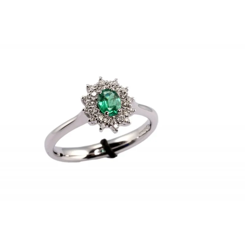 anello margherita donna Recarlo Camelia r77cc001-sm in oro 750 bianco con smeraldo e diamanti