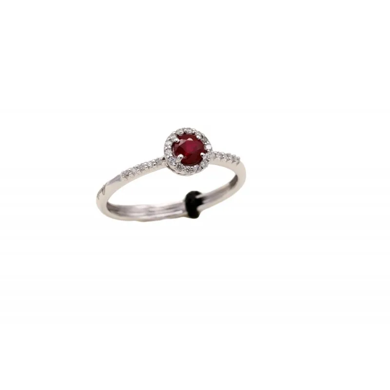 anello margherita donna Recarlo Primula r33cg244-rb in oro 750 bianco con rubino e diamanti