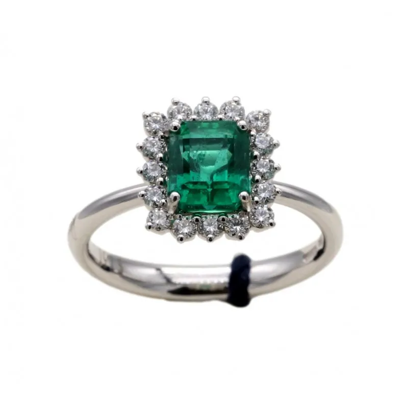 anello margherita donna Recarlo r79cc047-sm065 in oro 750 bianco con smeraldo Colombia e diamanti