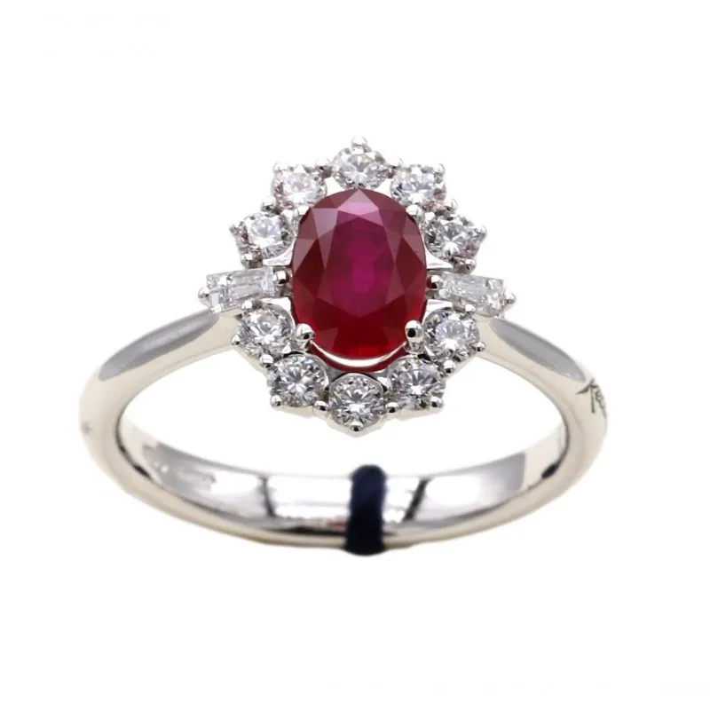 anello margherita donna Recarlo r79cc108-rb070 in oro 750 bianco con rubino Birmano e diamanti