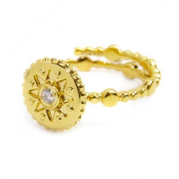 Anello Medaglietta Con Sole Con Zircone Bianco