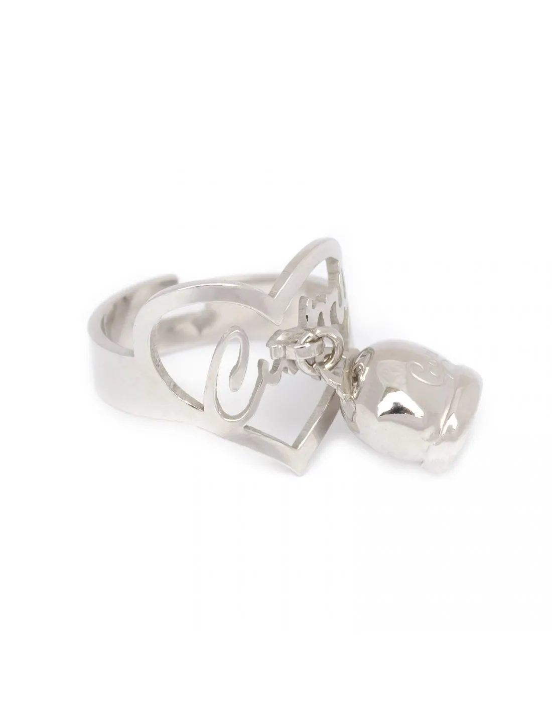 Anello regolabile donna campanella capri in argento con cuore e scritta capri