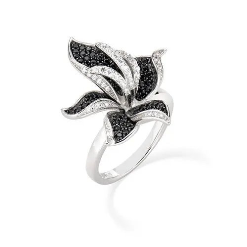 Anello Orchidea Zirconi Bianchi e Neri - RFILUBBNZ