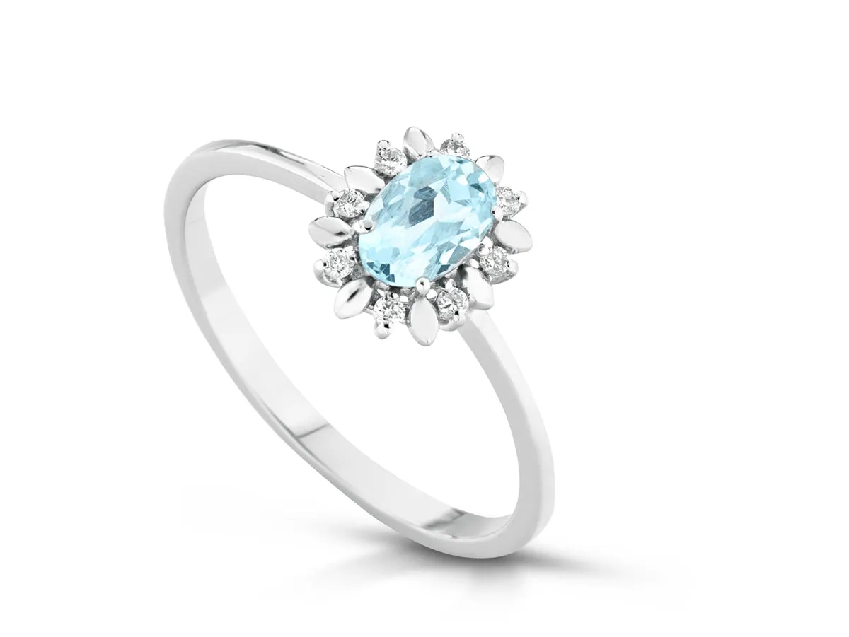 ANELLO ORO BIANCO ACQUAMARINA 0.37 E DIAMANTI ANPOINT/2A