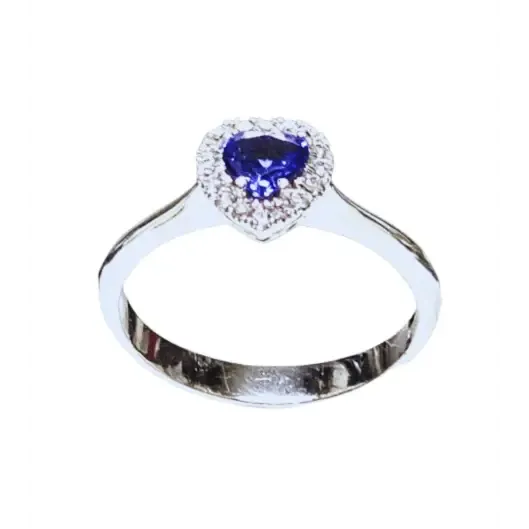 Anello Oro Bianco con cuore Tanzanite e Diamanti