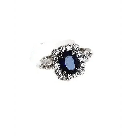 Anello Oro Bianco Zaffiro Blu e Diamanti Salvini