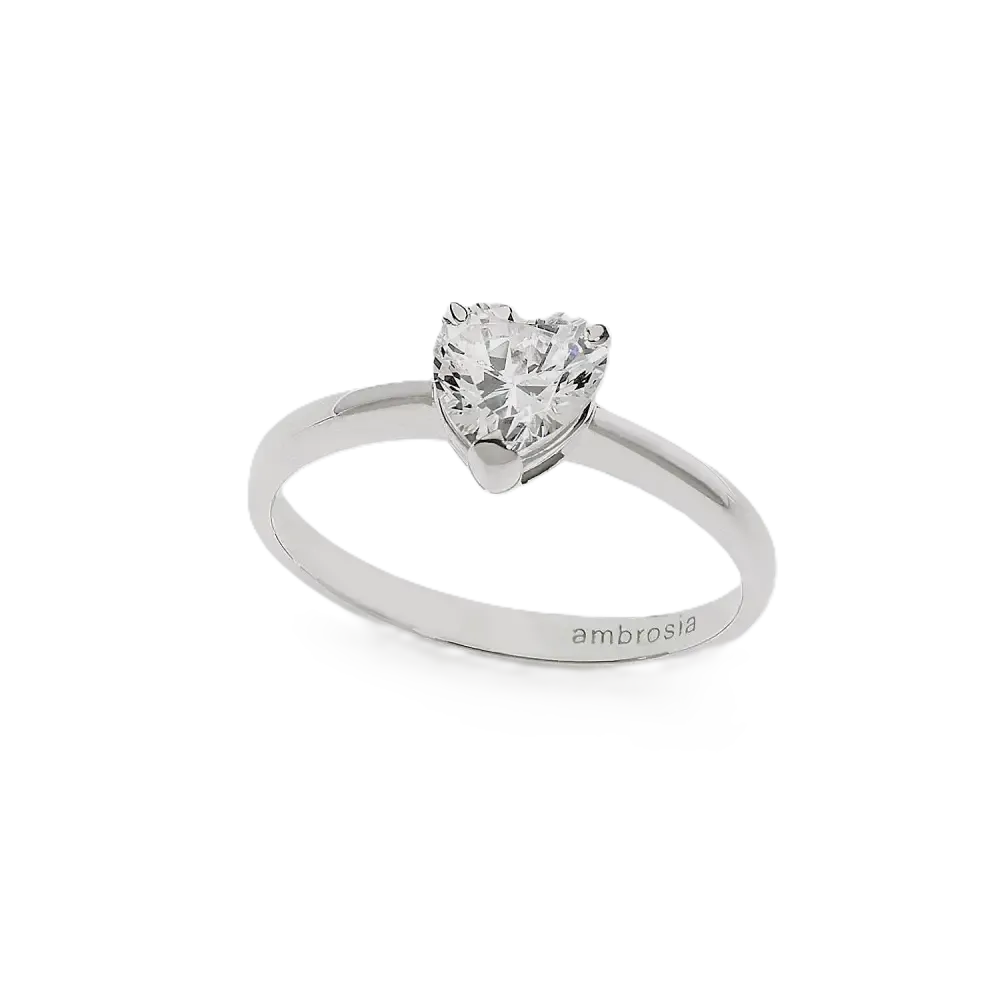 Anello Oro Bianco Cuore Zircone Dea di Luce Ambrosia