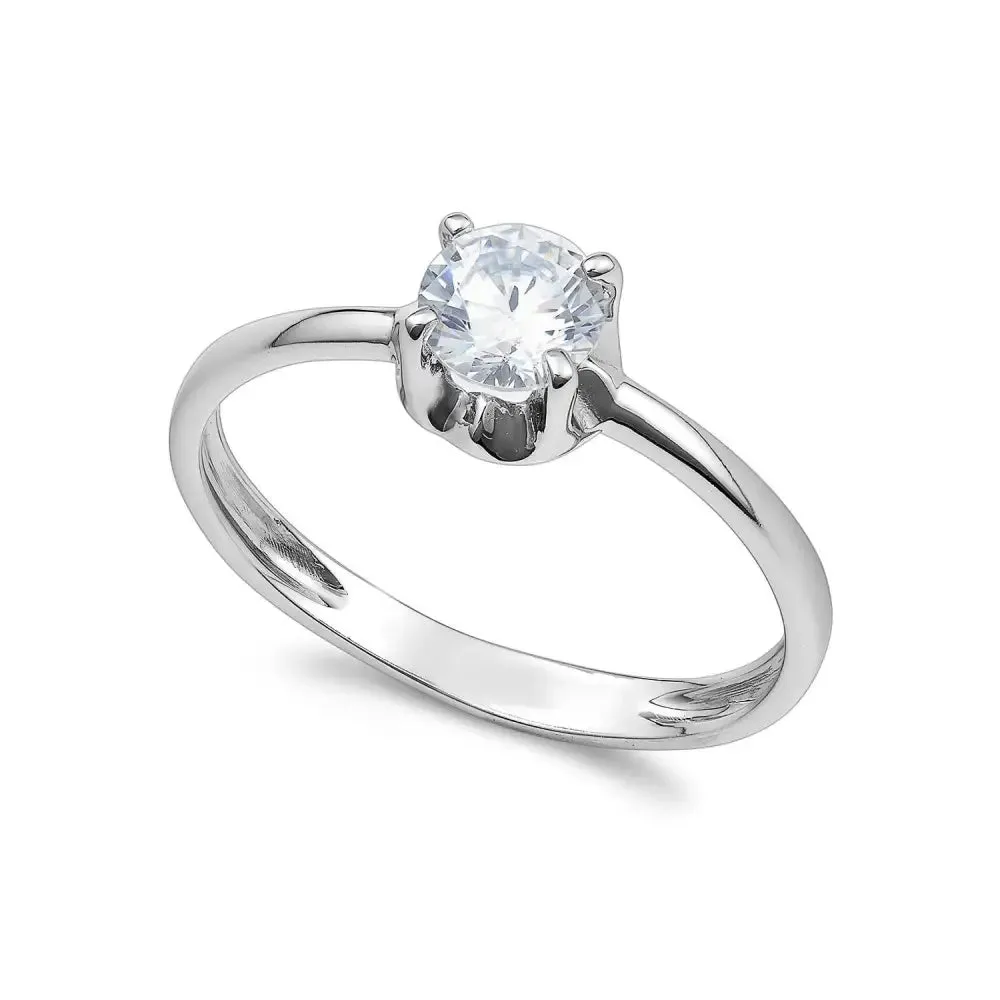 Anello Oro Bianco Solitario Zircone Ambrosia AAZ 142