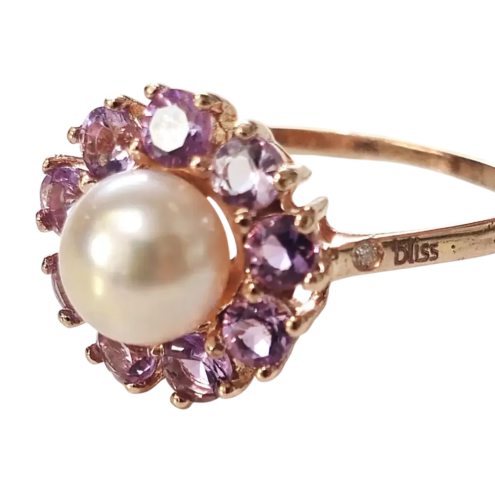 Anello Oro Rosa 9 KT con Perla e Topazi Rosa