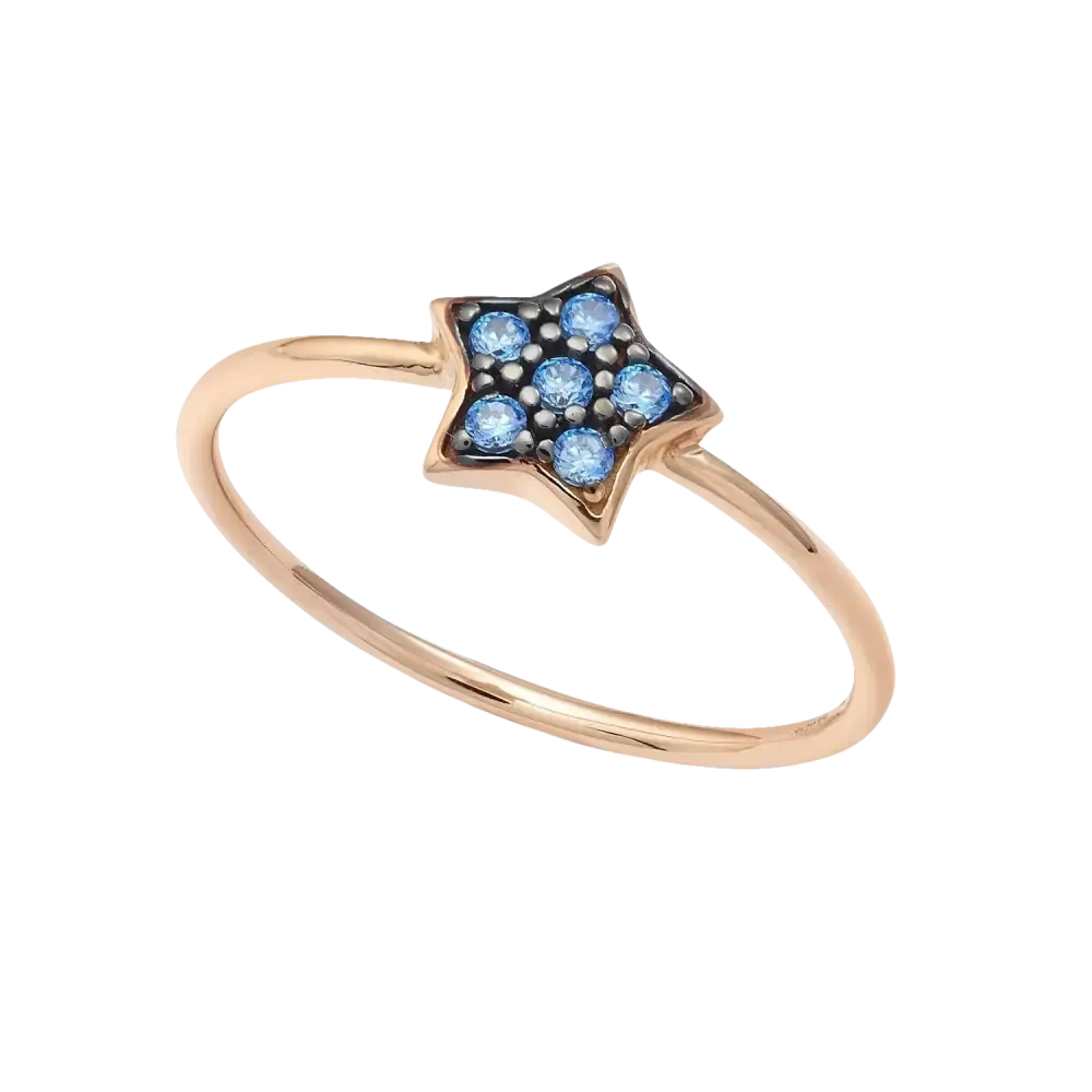 Anello Stella Oro Rosa e Zirconi Azzurri Ambrosia