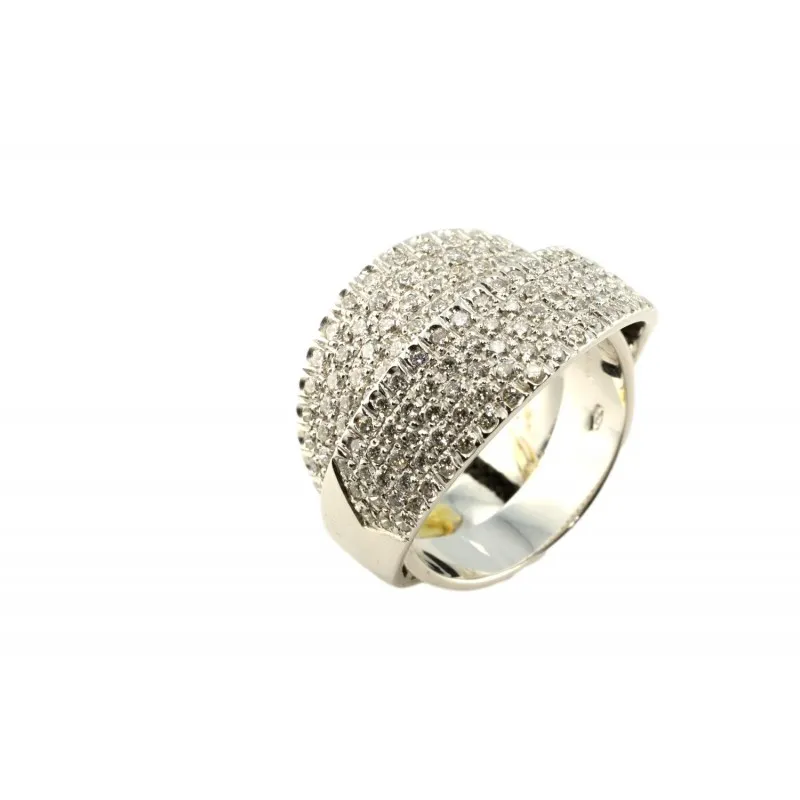 anello Pavè donna Recarlo a doppia fascia zq269-b in oro 750 bianco con diamanti