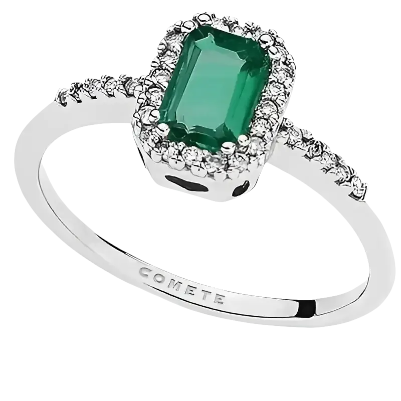 Anello in Oro Bianco, Smeraldo e Diamanti Comete ANB1896