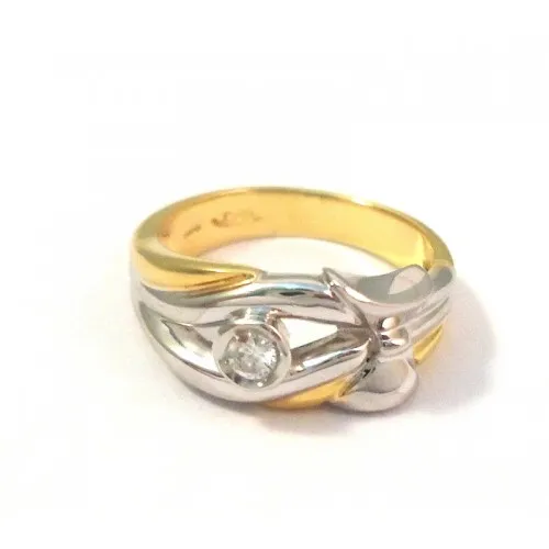 ANELLO SOLITARIO CON DIAMANTE IN ORO GIALLO E BIANCO 18 KT