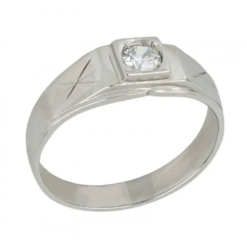 ANELLO SOLITARIO DA UOMO IN ORO BIANCO 18 KT CON ZIRCONE BIANCO TAGLIO BRILLANTE