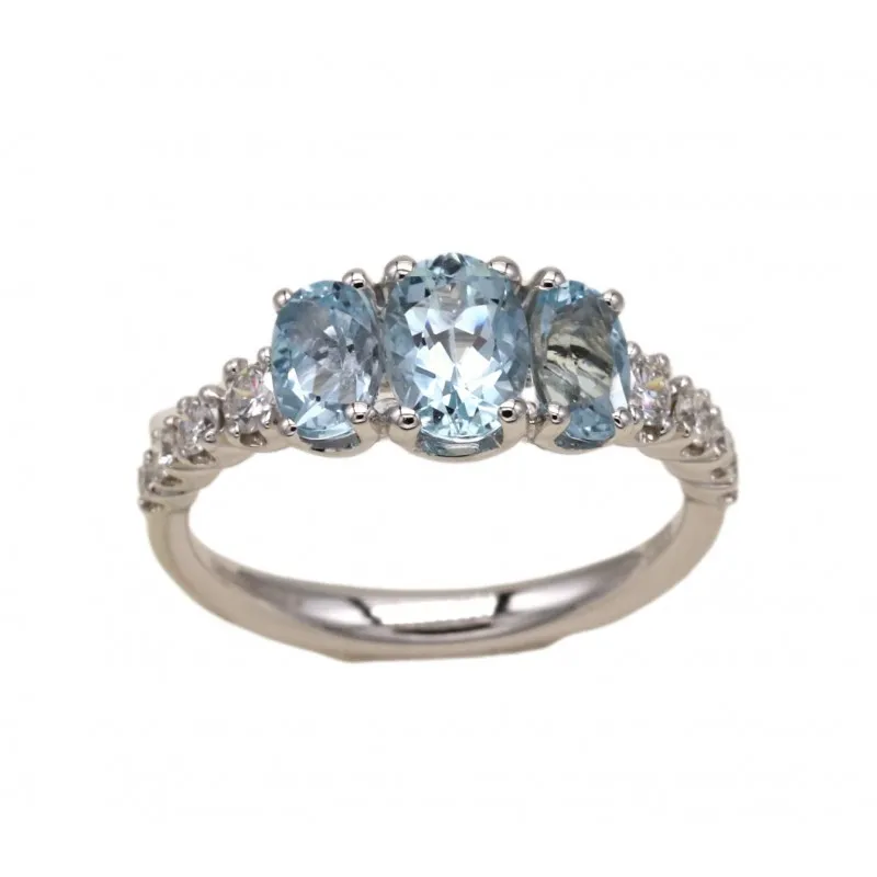 anello trilogy donna Giorgio Visconti ab16974ba in oro 750 bianco con acqua marina e diamanti