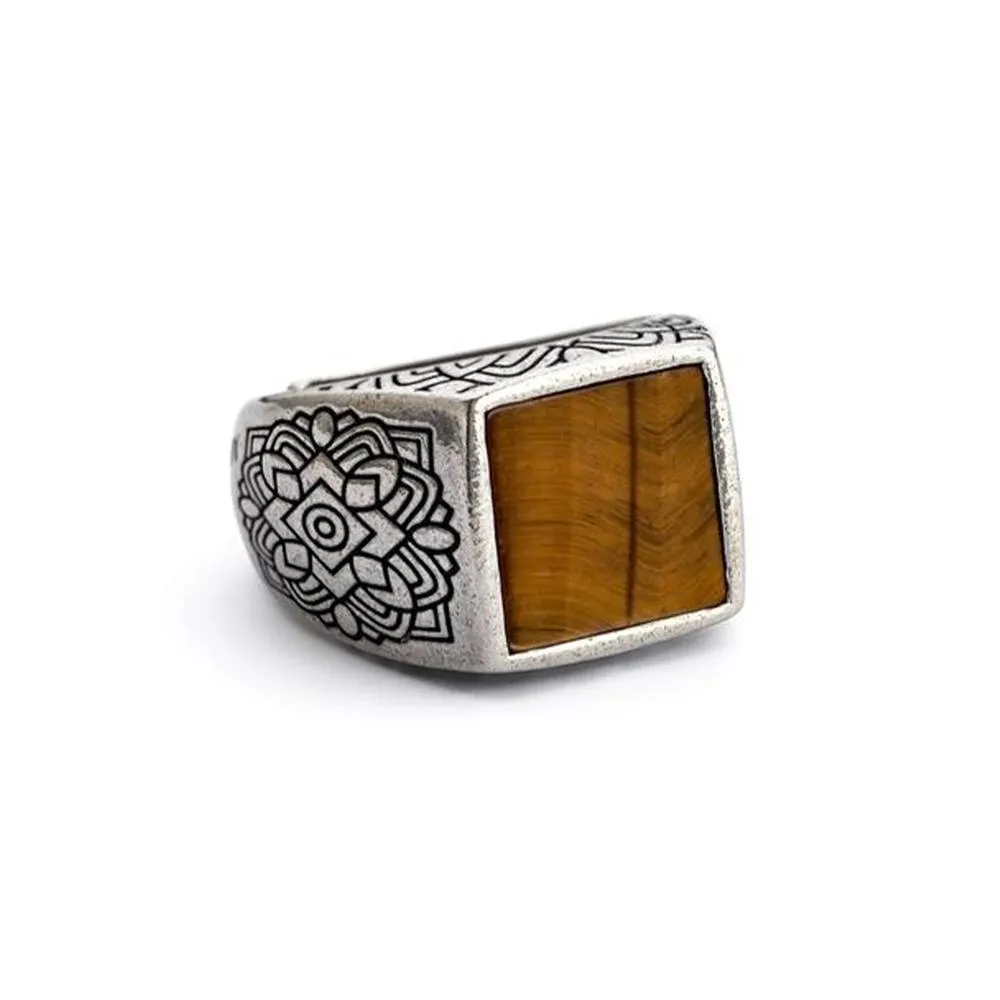 Anello Uomo Antracite Occhio di Tigre MANDALA BROWN