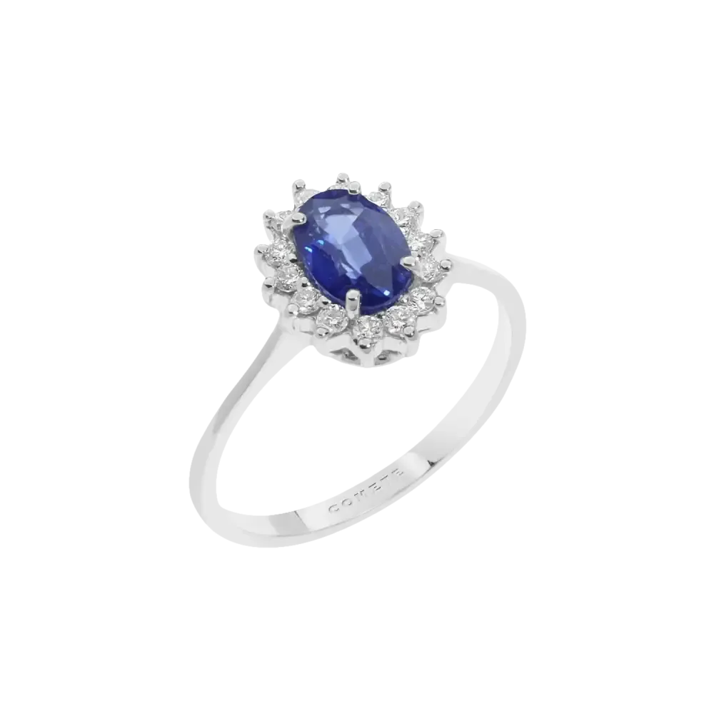 Anello Zaffiro Blu e Diamanti Regina di Comete Gioielli