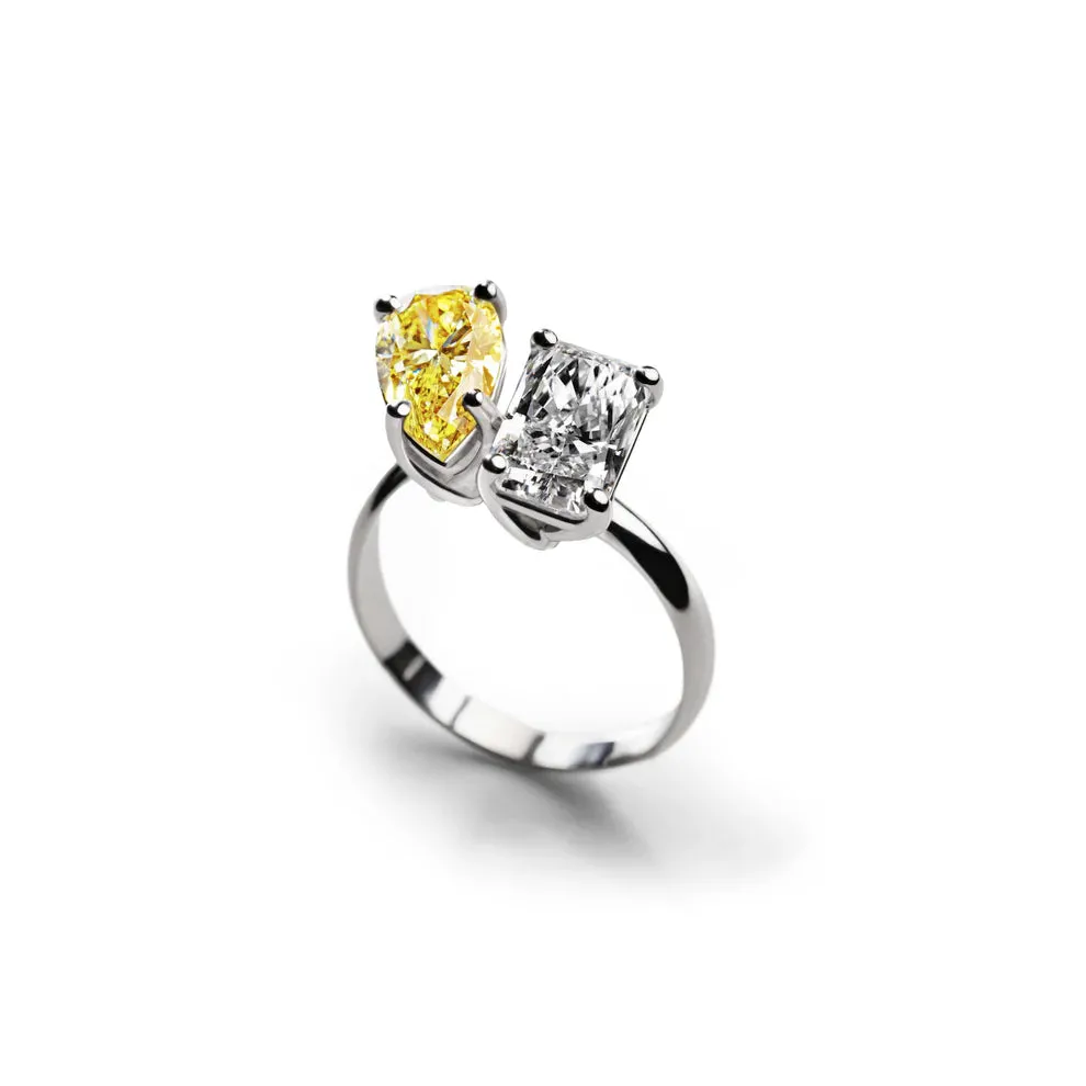 Anello Puro Platino - Toi et Moi Fancy Yellow & Radiant