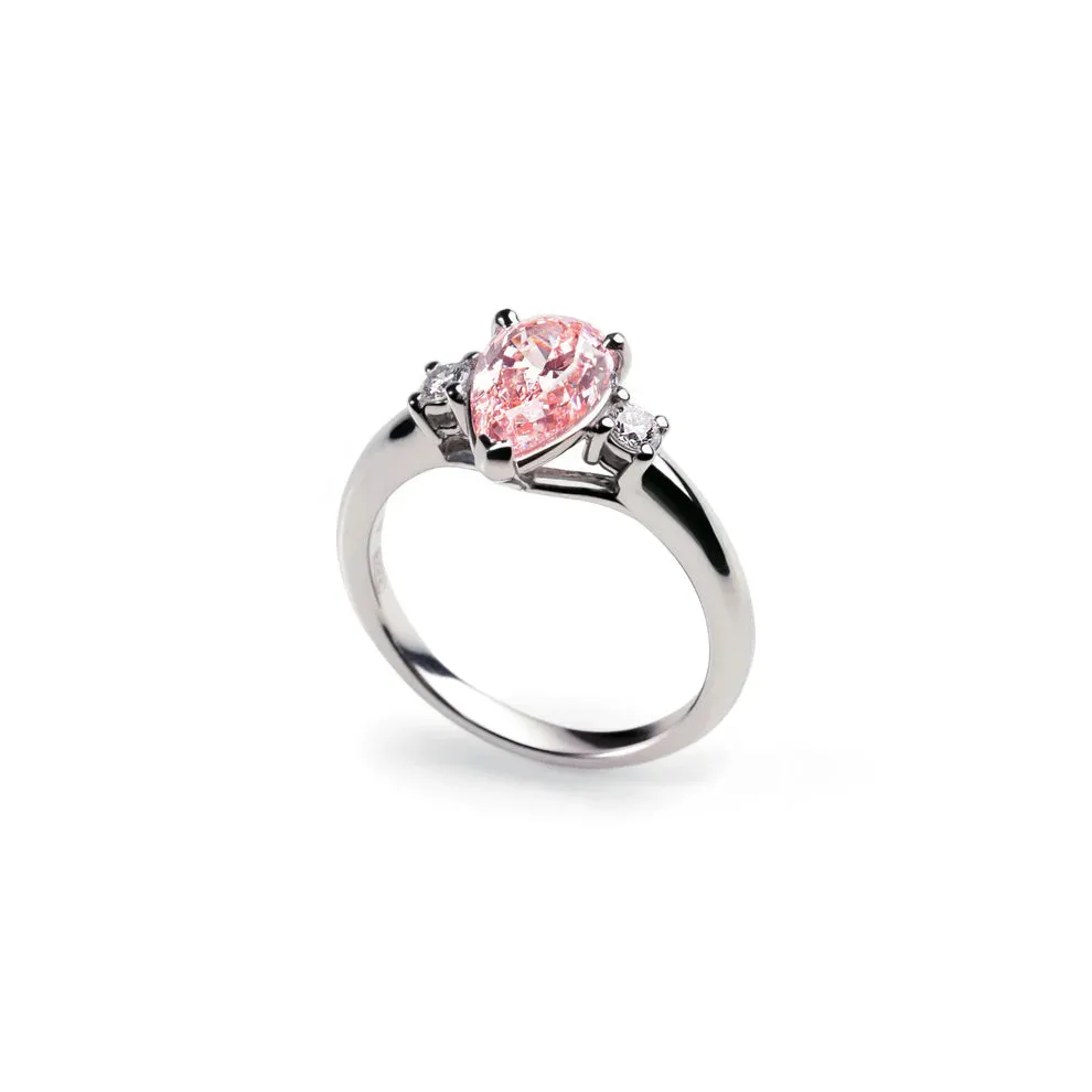 Anello Puro Platino - Solitario Goccia Fancy Pink & Diamanti