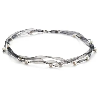 5-6mm di Perle Acqua Dolce Collana en Jasmine Nera Bianco