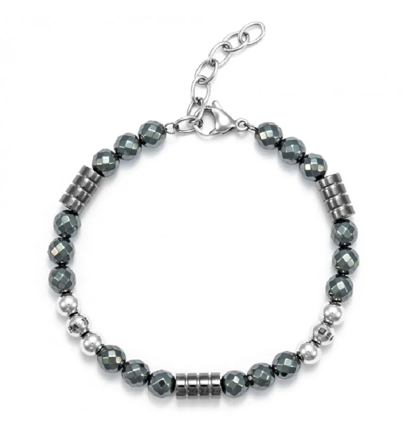 Bracciale 4US Cesare Paciotti ematite uomo 4UBR5626 con sfere diamantate