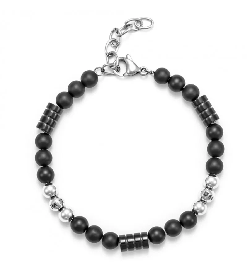 Bracciale 4US Cesare Paciotti onice uomo 4UBR5627 con sfere lisce nere