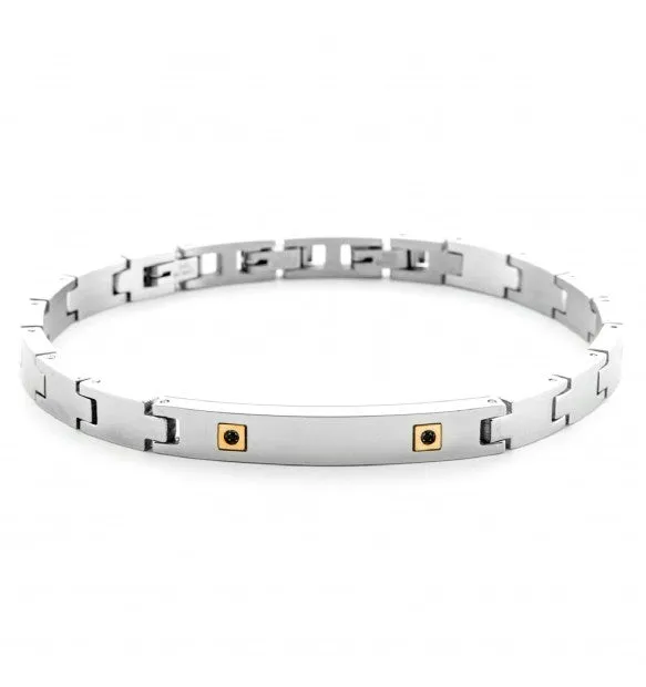 Cesare Paciotti Bracciale Uomo Con Targa E Dettagli In Oro 18 kt