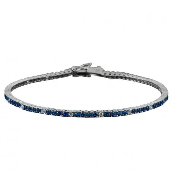 Cesare Paciotti Bracciale Uomo Tennis Zirconi Blu E Bianchi