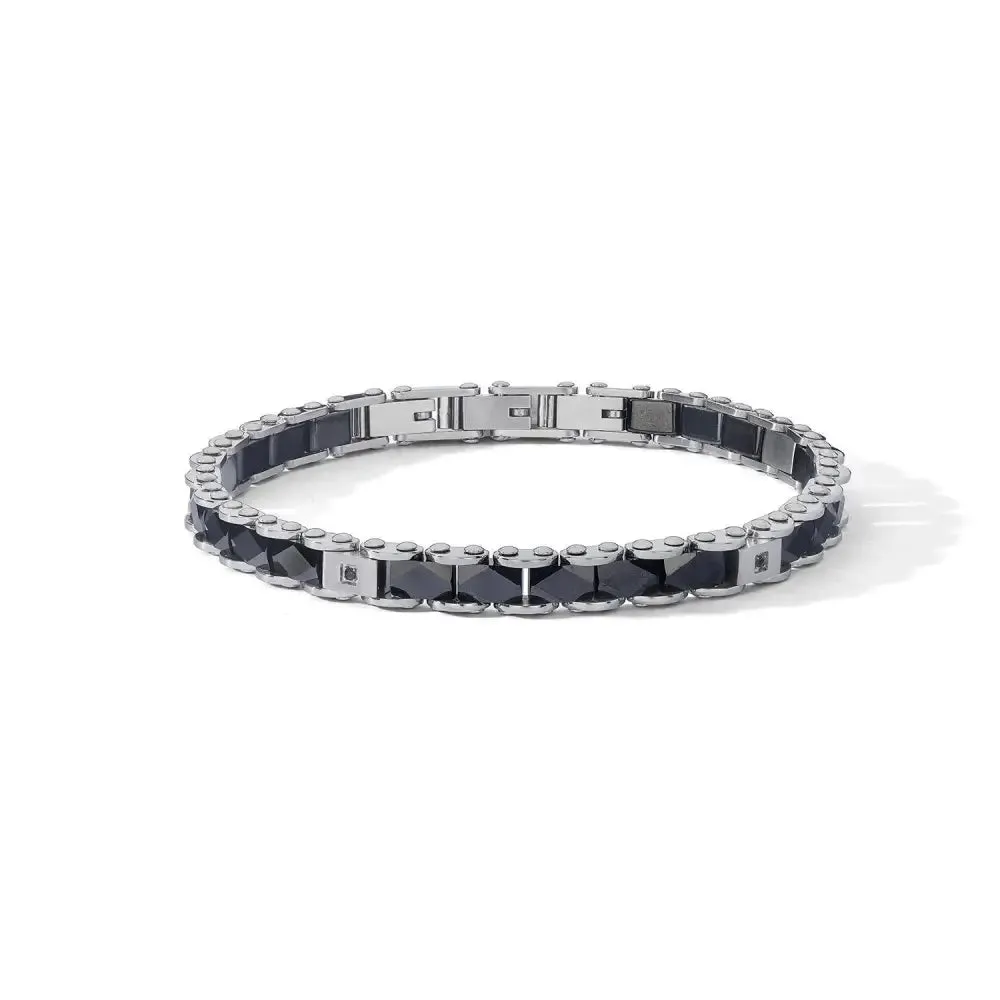 Bracciale COMETE Uomo Tyres Acciaio Ceramica Nera Zirconi