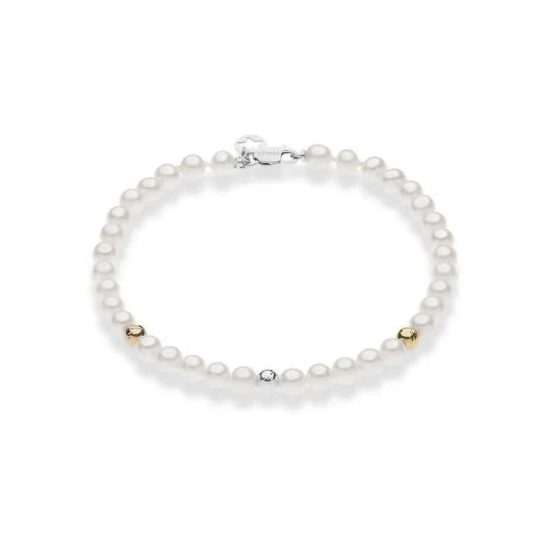 bracciale di perle donna Comete calibro 5 - 5,5 brq 351 in oro 750 bianco,giallo e rosa