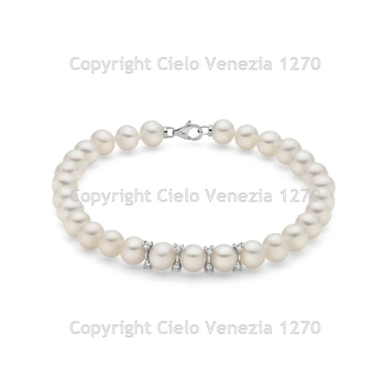 bracciale di perle donna Miluna pbr3363 in oro 750 bianco con diamanti