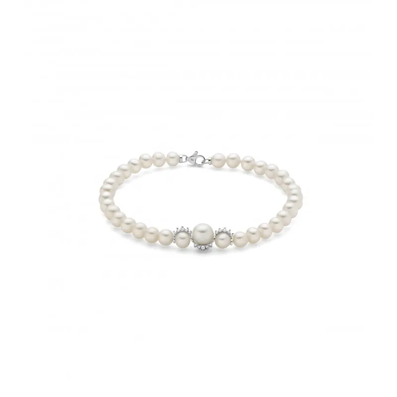 bracciale di perle donna Miluna perle oriente pbr3567 in oro 750 bianco con perle 5-7 mm e diamanti