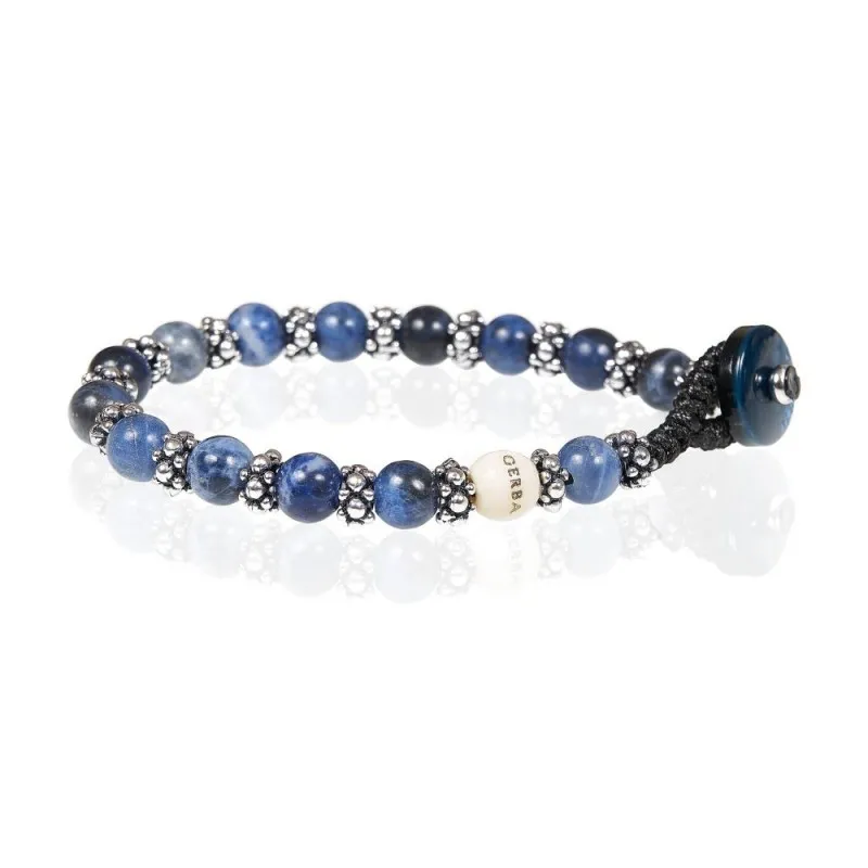 bracciale di pietre dure uomo Gerba lab 085 acciaio con occhio di tigre