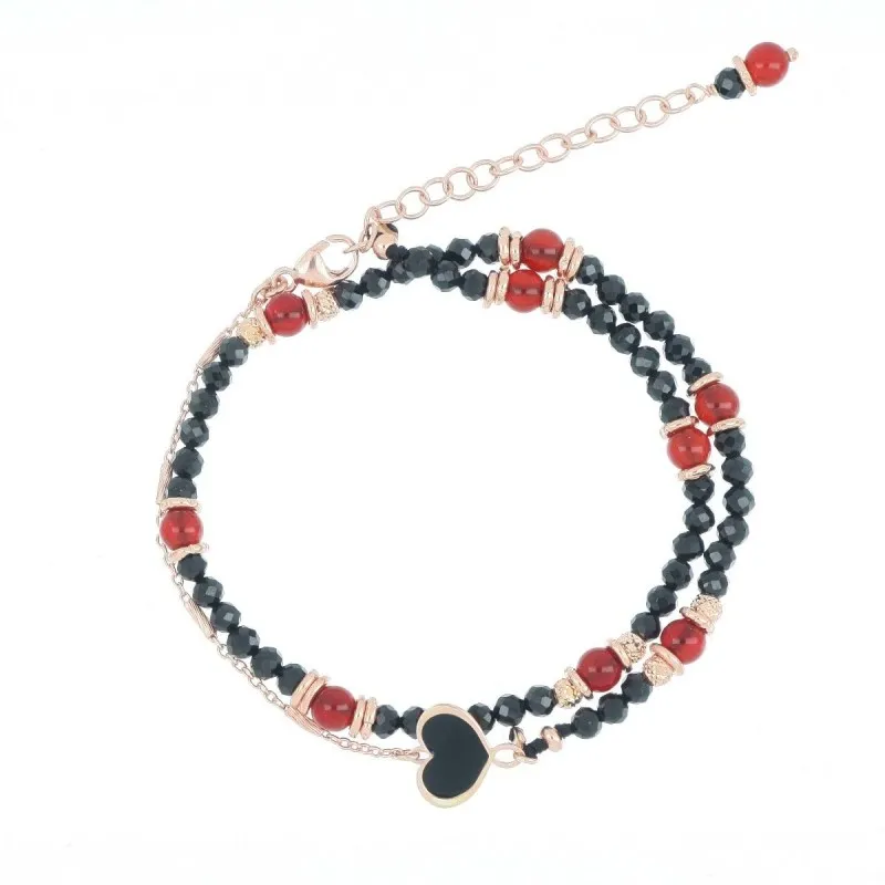 bracciale di pietre dure donna Maman et sophie brisf2spcoxl argento placcato oro con spinelli neri e corniola