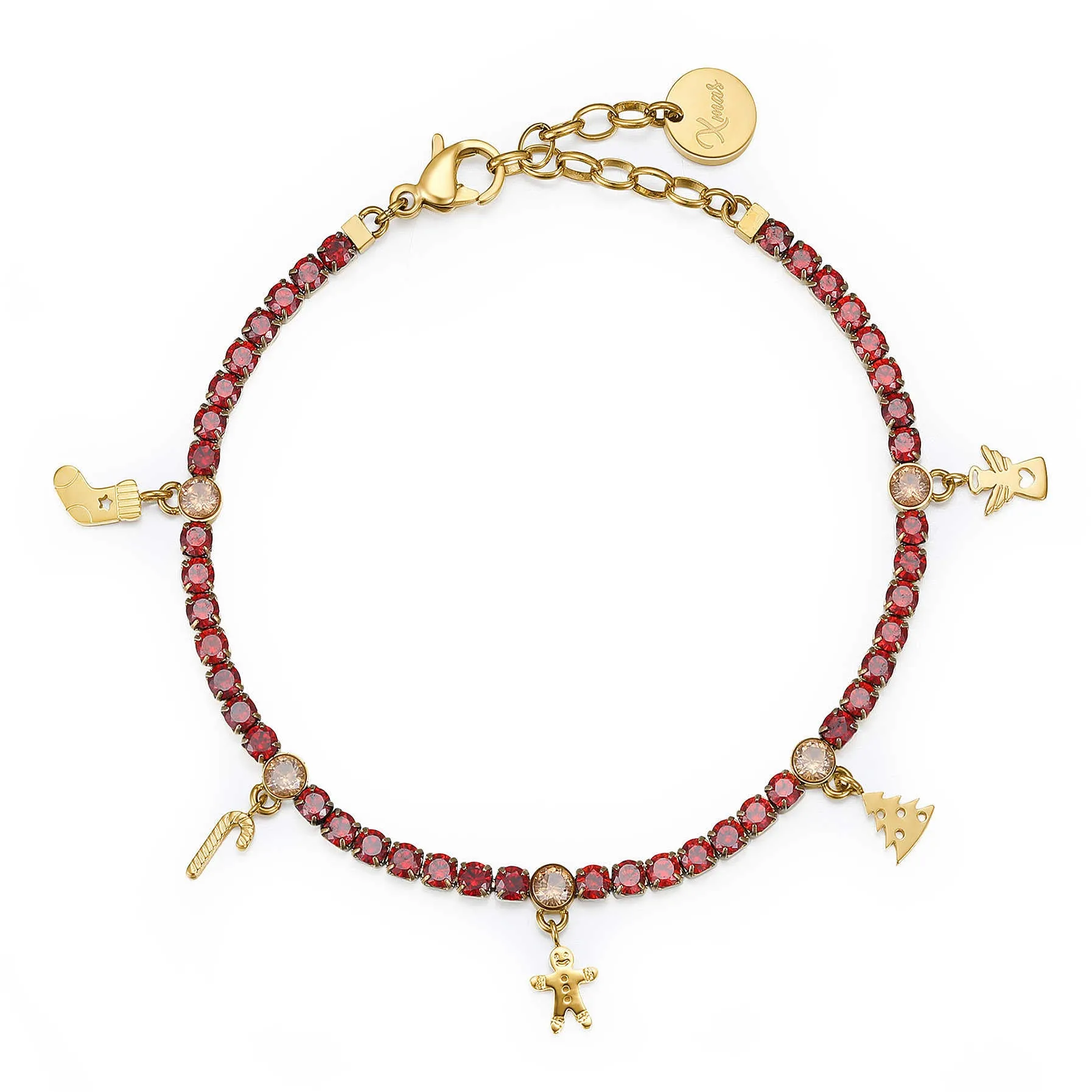 BRACCIALE BROSWAY DESIDERI LIMITED EDITION PVD ORO TENNIS CON CRISTALLI ROSSI E CHARMS - BEI041