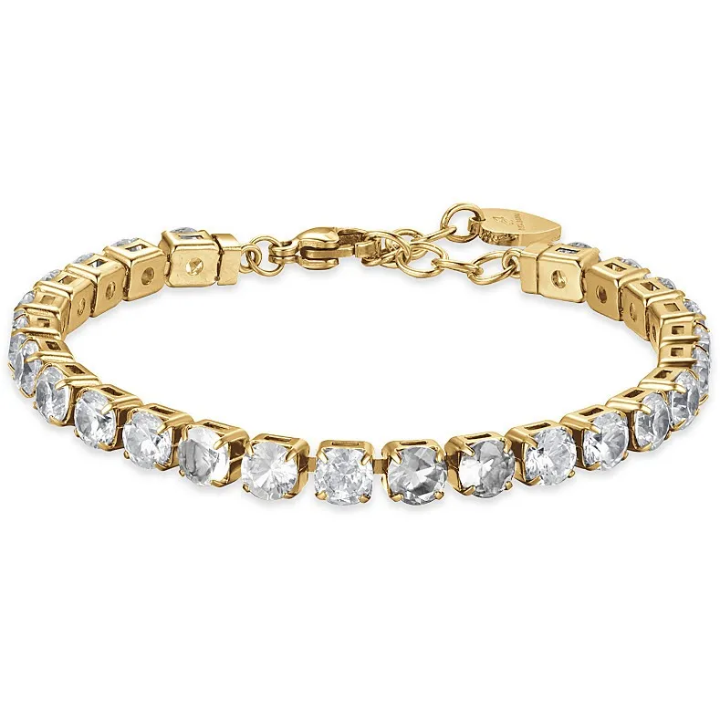 Bracciale tennis donna in acciaio dorato e piete bianche gioielli Luca Barra bk2370