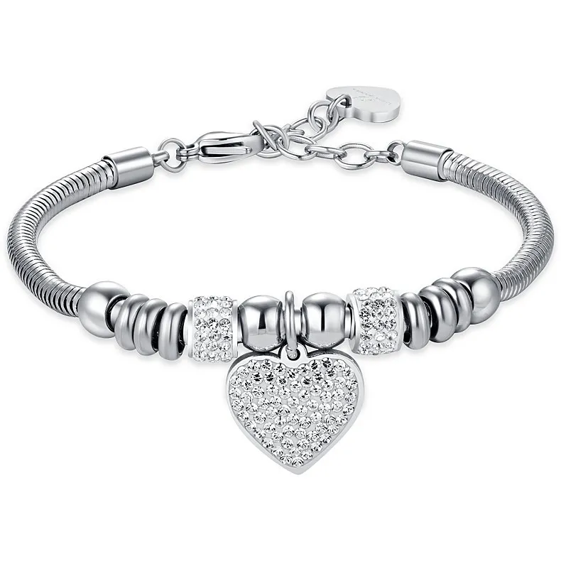 Bracciale donna gioielli Luca Barra bk2334 in acciaio con cuore e cristalli bianchi
