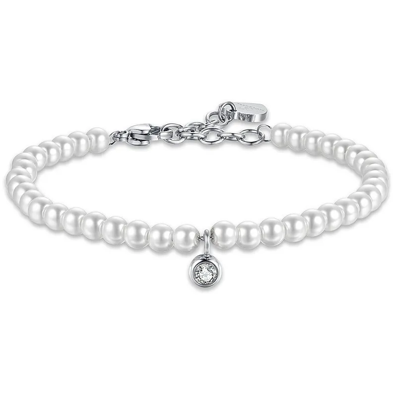 Bracciale donna gioielli Luca Barra con perle sintetiche e zircone centrale bk2514