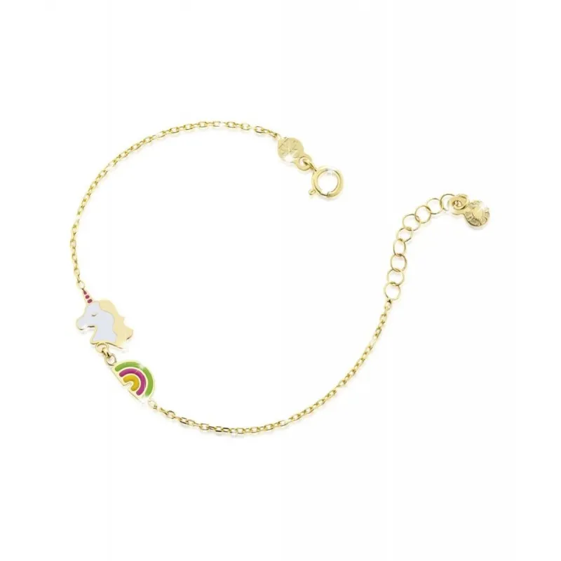 bracciale Le Bebè pmg073 unicorno e arcobaleno con smalto in oro giallo