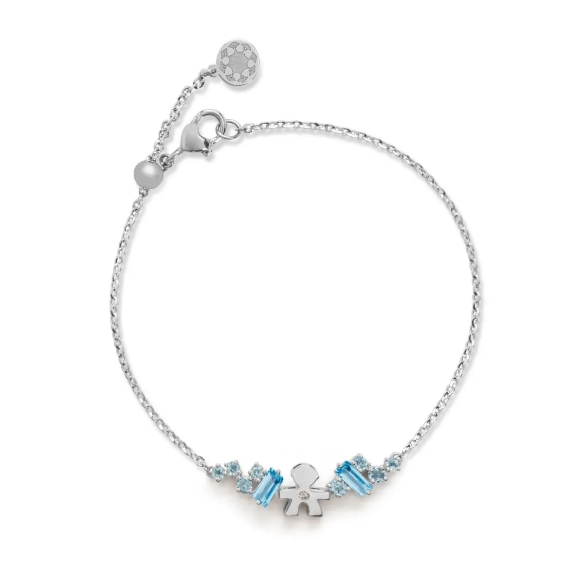 BRACCIALE LES BONBONS CON SAGOMA BIMBO, IN ORO BIANCO CON TOPAZI, ACQUAMARINE E DIAMANTE - LBB856