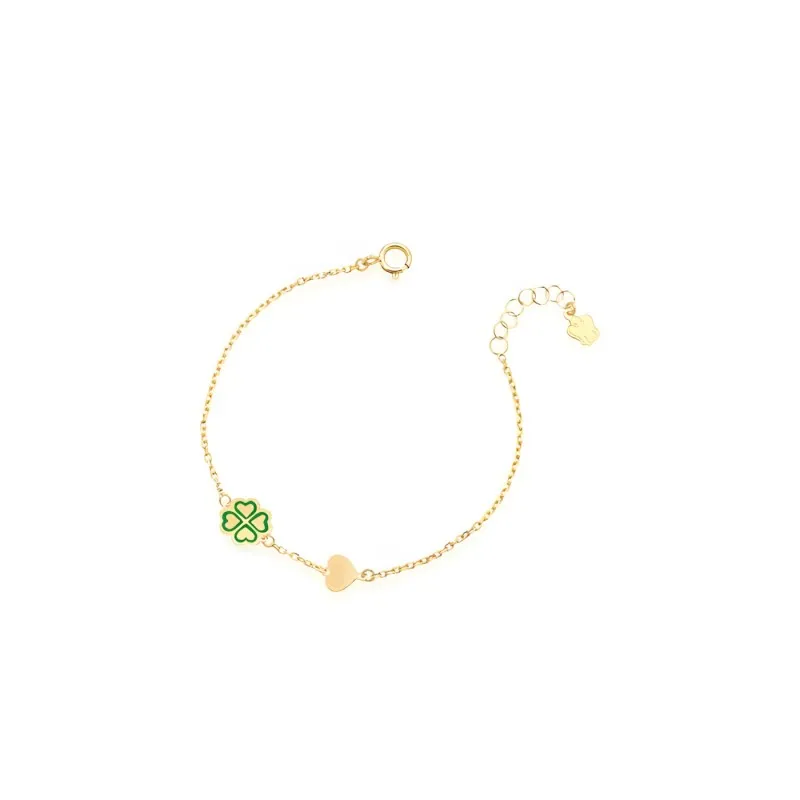 bracciale morbido bimbi Roberto Giannotti quadrifoglio e cuore nkt391 oro 9 kt