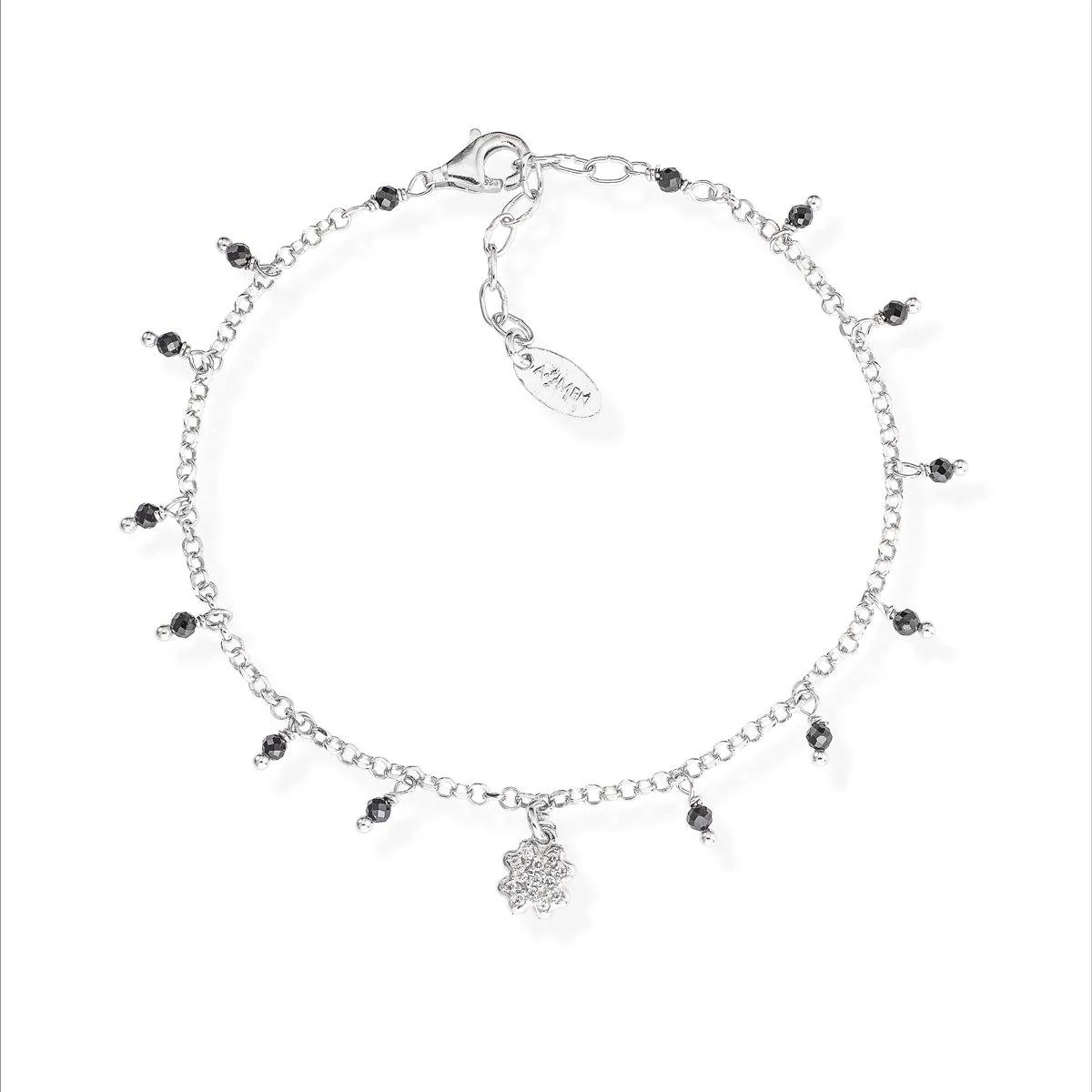 Bracciale Quadrifoglio Zirconato e Pepite Nere - BRQBNZ