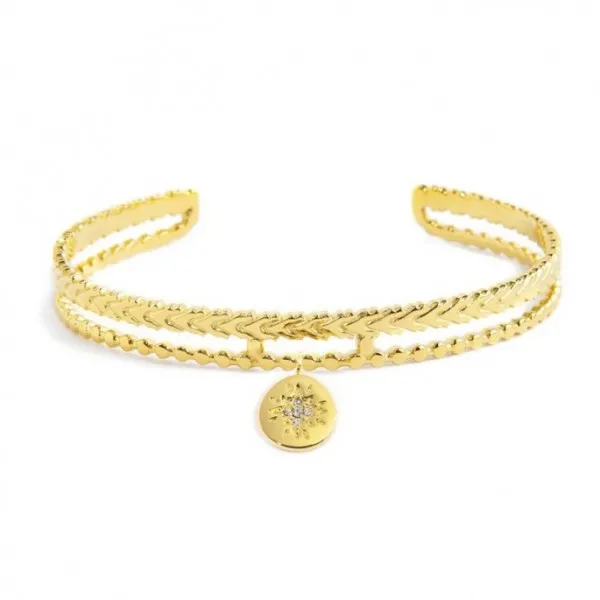 Bracciale Rigido Medaglietta Pendente Rosa Dei Venti