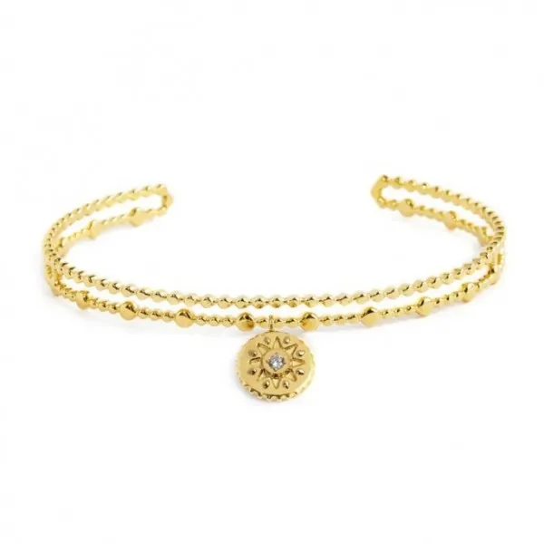 Bracciale Rigido Medaglietta Pendente Sole Con Zircone Bianco